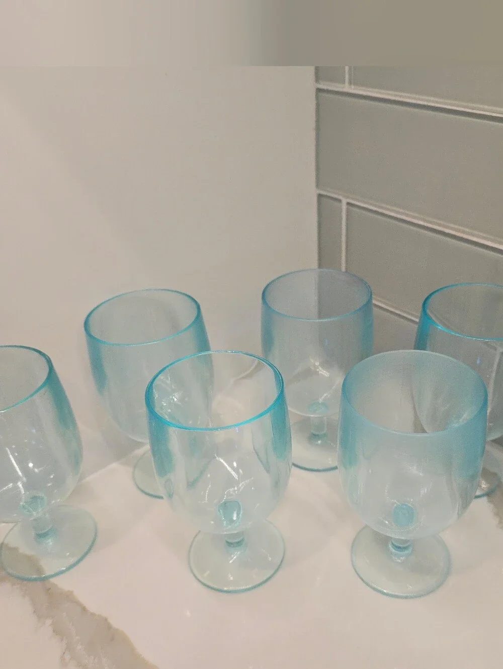 Stemmed Heavyweight Thick Durable Plastic Wine Glasses, 7-Piece Set, Aqua, GUC